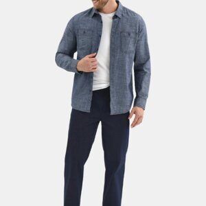 Denim Look - Medium Chambray - George Men's Button Shirt w Long Sleeves - Cotton